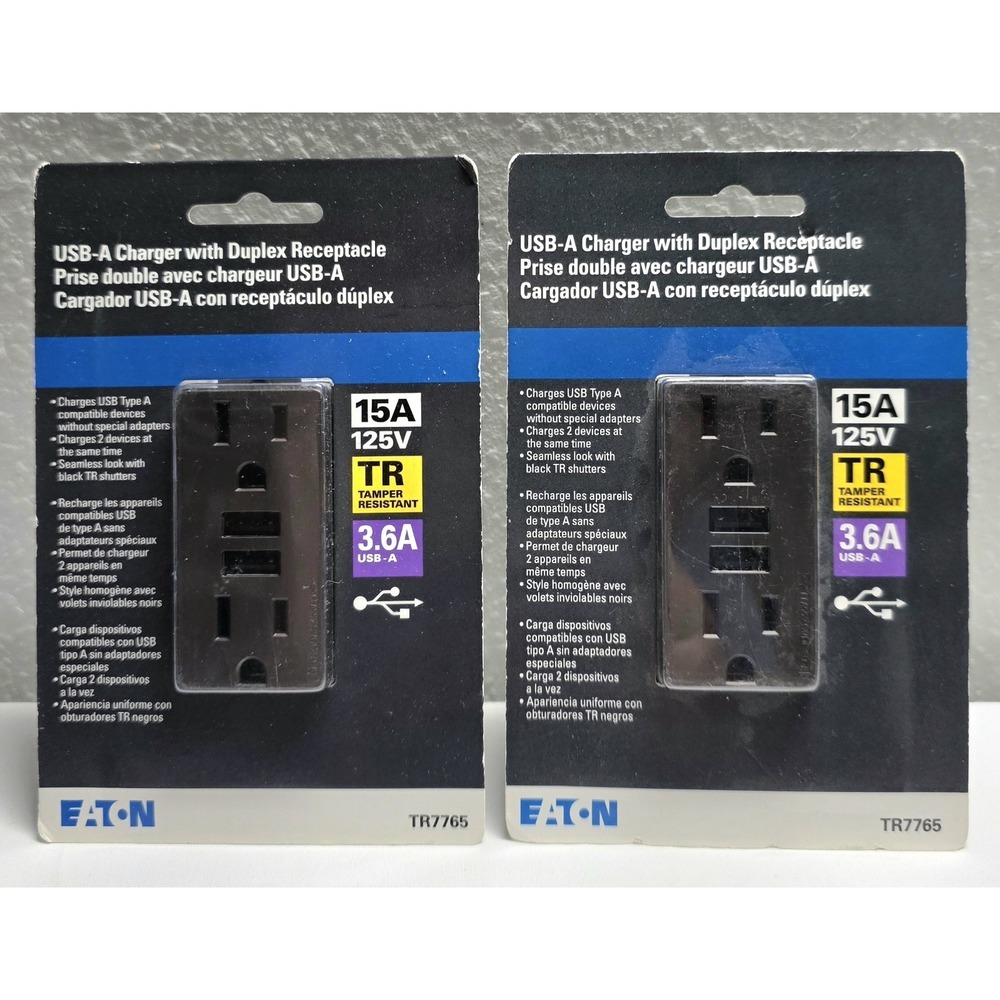 (2) Eaton USB-A Charger Duplex Receptacle 15A 125V Oil Rubbed Bronze TR7765